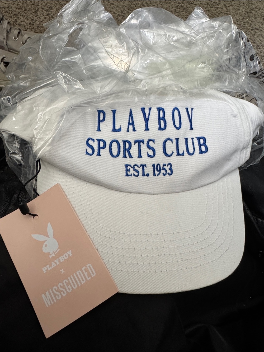 PLAYBOY White Cap with Blue Sports Club Embroidery